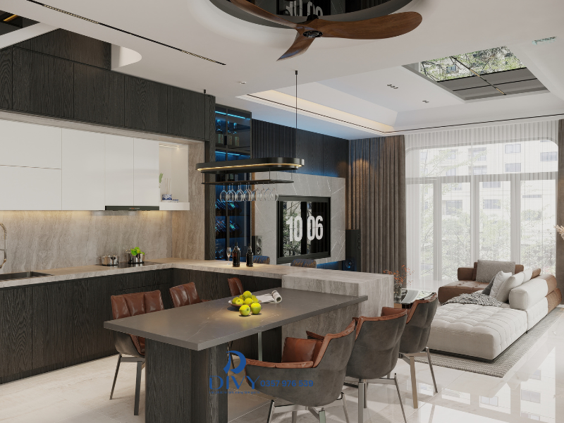 Khu vực bếp chữ U và Quầy bar